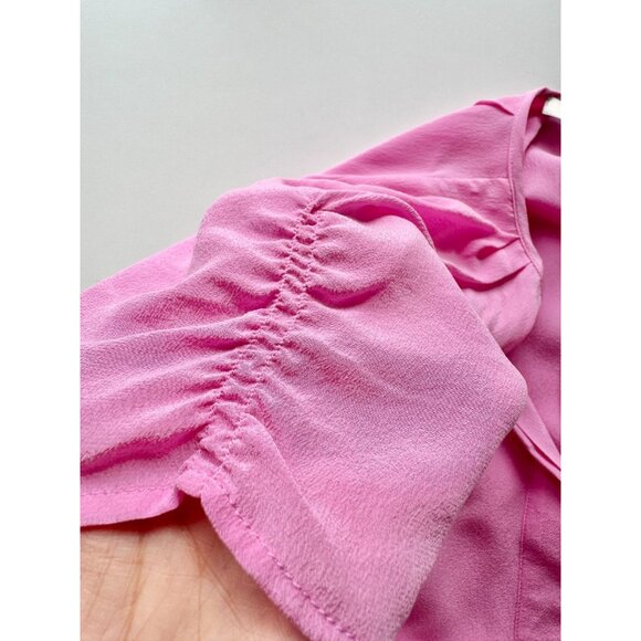 NWT JOIE Terabithia Tulip Pink 100% Silk Crepe Short Puff Sleeve Blouse, Size M - Picture 8 of 12